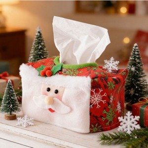 DAMAI Red Snowflake Flannel Tissue Holder for Xmas Home Tabletop Decor Christmas Tissue <b>Box</b> Cover - Product Image 2