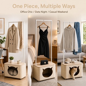 <span class=keywords><strong>Porte</strong></span>-<span class=keywords><strong>manteau</strong></span> d'entrée moderne avec niche pour chat intégrée, armoire de couloir en bois multifonctionnelle, mobilier adapté aux animaux de compagnie, vente en gros, sur mesure - Product Image 4