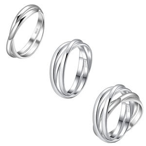 Простое кольцо из стерлингового серебра 925 пробы с тройной Quintuple, гладкое кольцо на костяшки пальца, антистресс, сцепляющиеся Кольца из розового серебра - Product Image 1