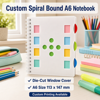 Carnet de notes A6 personnalisé avec reliure spirale double boucle, couverture découpée avec fenêtre, onglets d'indexation colorés – Cadeau promotionnel pour le bureau et l'école