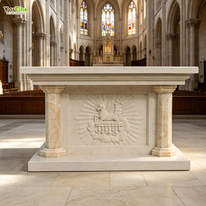 Table d'autel d'église en marbre naturel sculptée à la main avec relief de l'Agneau de Dieu, pour la chapelle catholique chrétienne - Product Image 1
