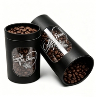 Lebensmittelechte Weiße Kraftpapier-Zylinderdose für Kaffee und Tee mit Plastikfenster, Individuelles Logo, Schwarze Geschenkverpackung