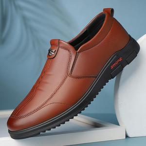 Mocassins en cuir pour hommes, bout rond, à enfiler, semelle souple en caoutchouc, chaussures décontractées de printemps - Product Image 2