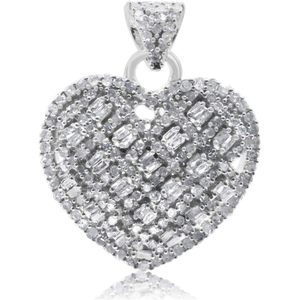 Collar con colgante de corazón, diamante natural de corte redondo y baguette de 1,00 quilates, plata de ley, joyería de compromiso para mujer - Product Image 1