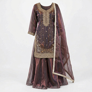 Traje Sharara de Georgette Sintética Bordado para Mujer, Conjunto con Dupatta, Adorno de Lentejuelas, Traje para Bodas y Fiestas Indias y Pakistaníes - Product Image 1