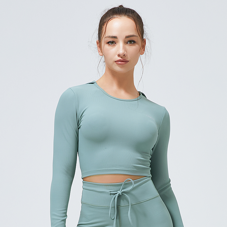 New Arrival Women Sports Long Sleeves Wholesale Women Yoga Top Custom Hooded Gym Wear for Exercise