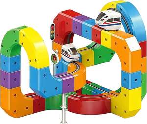 Ensemble de train modulaire 3D de 81 pièces avec train à gravité inversée rechargeable, boucles verticales, rails à l'envers, apprentissage STEM - Product Image 1