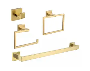 European Style Wall-Mounted Gold 304 Stainless Steel Bathroom Hardware Accessories Set Includes Black Towel Bar Holder Set