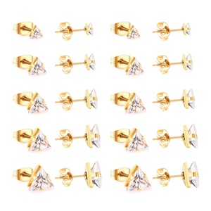 Venta al por Mayor de 10 Pares de Aretes de Zirconia Triangulares a la Moda, Resistentes al Agua, para Mujer, Chapados en Oro de 18K, Joyería de Acero Inoxidable, Aretes Tallados - Product Image 1