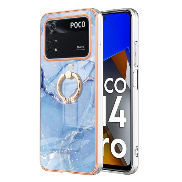 For Xiaomi POCO M4 PRO 4G Hybrid Marble case Back Cover with Ring Stand, Cellphone case for iPhone 13/14/15