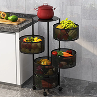 Étagère de rangement carrée et ronde, étagère de rangement rotative pour la cuisine, cage de rangement en métal pour fruits et légumes, chariot avec roulettes