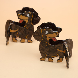 Pince à cheveux en PVC motif chien de dessin animé amusant, style européen et américain, noire, pour l'arrière de la tête, accessoires capillaires pour femmes - Product Image 1