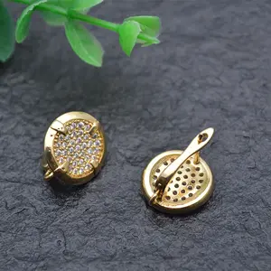 Anti Fading Silver Gold Plated White CZ Stone Setting Round Brass Hoop Earrings For Earring Making Findings