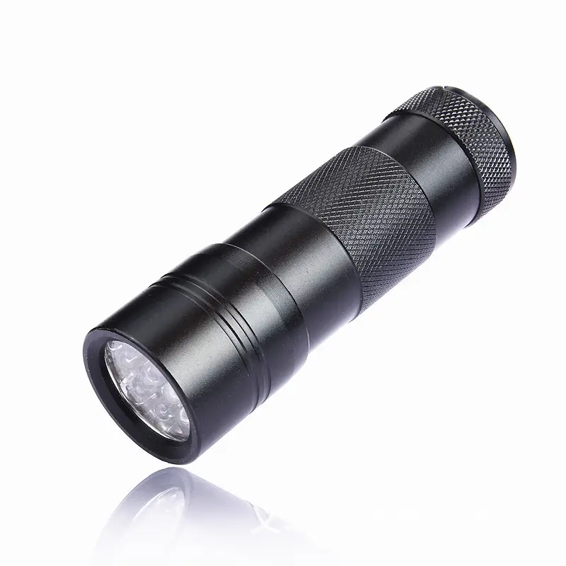 Mini Aluminium Flashlight 12 LED Highlight UV Torch Light Battery Powered Waterproof Black Flashlight