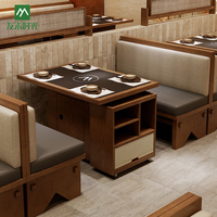 Ensemble de salle à manger moderne pour hôtel commercial et restaurant BBQ, avec table en bois et plateau en pierre frittée, et banquette rembourrée durable et confortable