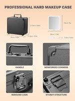 Diviseurs Réglables Maquillage Train Case avec Miroir Éclairé Noir Magnétique LED Cosmétique Organisateur Boîte de Maquillage