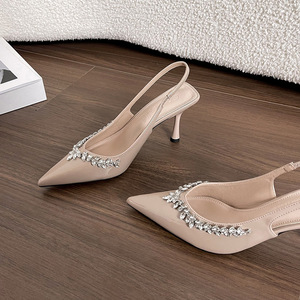 Sandali Eleganti Neri con <span class=keywords><strong>Tacco</strong></span> a Spillo e Punta Chiusa con Strass, Nuova Collezione Estiva 2026 da Donna, Modello <span class=keywords><strong>Nude</strong></span> con Schiena Aperta - Product Image 3