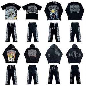 Conjunto de Camiseta, Cárdigan y Pantalones de Estilo Urbano Americano con Logotipo de Emoticonos de Diamantes de Imitación Termotransferibles, Estilo Casual de Calle - Product Image 1