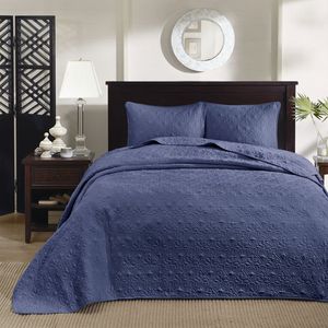 Ensemble de couvre-lit réversible Navy King 3 pièces en polyester et coton matelassé, style classique, pour toutes les saisons, literie pour la maison - Product Image 4