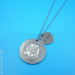 925 Sterling Silver Themed Pendant Necklace Shield Shape Antique Silver <b>University</b> Graduation <b>Gift</b> Customizable Logo Design - Product Image 2