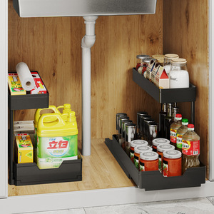 Organizador de Gabinete Deslizable de 2 Niveles, Cesta Doble Extraíble para Debajo del Fregadero, Tipo Vertical con Material Plástico - Product Image 3