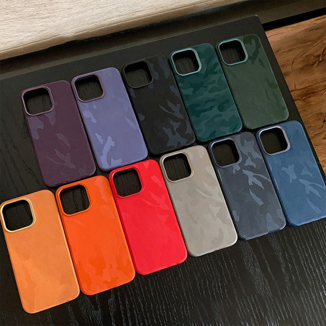 Luxury Magnetic Wireless Charge Shockproof Suede Leather Camera Chrome Button Phone Case for 17 16 15 Pro Max Slim Design