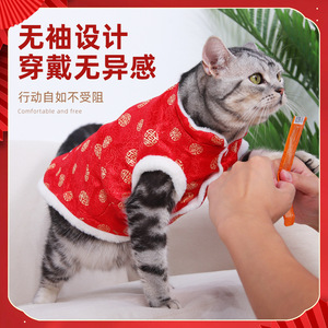 Pet Clothing Tang Suit Warm Thick Two-Legged <b>Cat</b> Cotton Coat New Year Festive Small Dog Vest Cotton <b>Clothes</b> <b>Cat</b> - Product Image 2