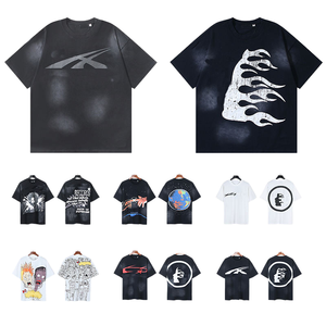 T-shirt Homme Oversize Rétro en Coton Tissé 220g de Haute Qualité, Style Streetwear, Imprimé Graffiti Cœur d'Enfer/Étoiles avec Strass - Product Image 3