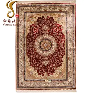 Yuxiang 6x9 ft Red Floral Handmade Silk Area Rugs for Living Room