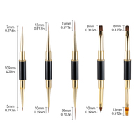 Ensemble de 5 pinceaux de haute qualité à double tête multifonctionnels, à poils en nylon non pelucheux, avec manche en métal, pour liner, gel à ongles et sculpture
