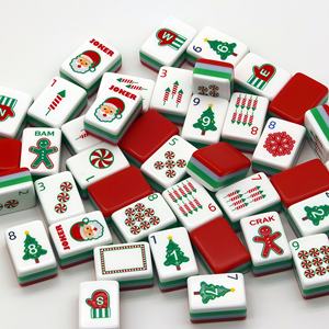 Juego de Mahjong de Plástico Rojo de Lujo Moderno, en Oferta, con Fichas Acrílicas Grabadas de Cuatro Capas en Estilo Navideño para Póker - Product Image 1