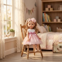Poupée écologique de 14 pouces pour fille avec robe en tulle rose, bandeau à nœud, non électrique, articulations mobiles, en vinyle, pour tout-petits