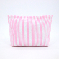 Trousse de Toilette Rayée Tendance à Grande Capacité en Polyester, Pochette de Voyage Cosmétique d'Été à Fermeture Éclair, Personnalisable et Très Vendue