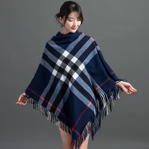 Wholesale luxury ladies brand winter square scarf 135cm famous plaid tassel blanket shawl designer large women scarves pashmina