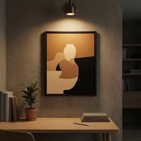 Art mural abstrait Wabi-sabi moderne, portrait humain aux tons terreux, peinture sur toile avec cadre flottant noir, décoration de salon