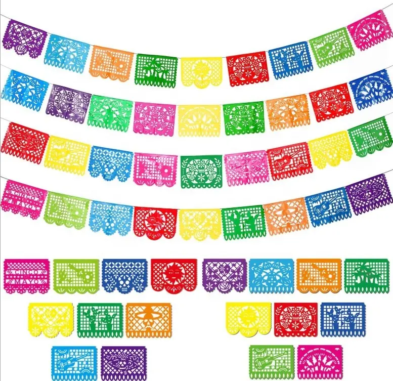 Mexican Party Banners Large Plastic Papel Picado Banner Fiesta Banners for Mexican Fiesta Decorations