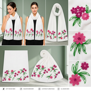 Écharpe en viscose 100% brodée de style moderne, châle floral léger et respirant pour femme - Product Image 2