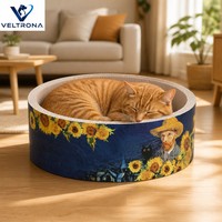 Arbre à chat rond en toile à motif floral, design antidérapant et durable, avec coussin remplaçable, pour usage intérieur