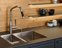 CBMmart Armoires de cuisine de luxe modernes en MDF laqué gris mat et brillant, avec évier de cuisine en acier sur mesure, robinet et charnières en bois
