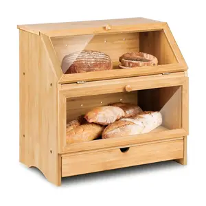 YIYI Bambus heiß verkaufen Holz Bambus Brot kasten Lagerung Doppels chicht Brot Lagerung Brot behälter für Küchen arbeits platte