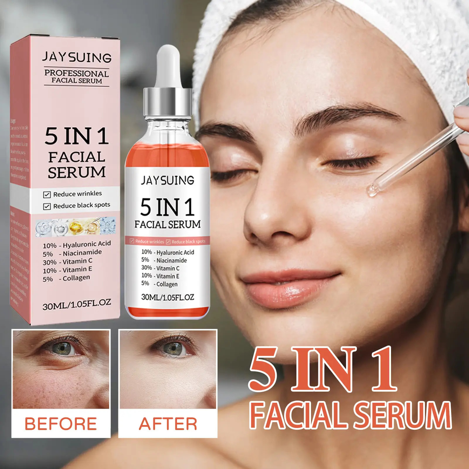 Nieuwe D Huidverzorging Serum Facial 5 In 1 Whitening Anti Age Gezichtsserum Met 30% Vitamine C 5% Niacinamide 10% Vitamine E Serum