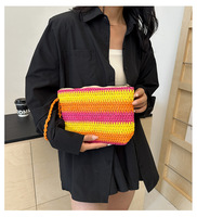 2024 nouveau Design paille tissu personnalisé maquillage cadeau sac coloré grande capacité avec poignée pochette cosmétique pour voyage quotidien