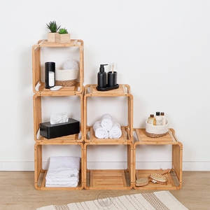 Organisateur de rangement en bambou noir, étagère empilable de 13 pouces, unité de rangement moderne à design ouvert pour la maison, le bureau, la salle de bain - Product Image 6