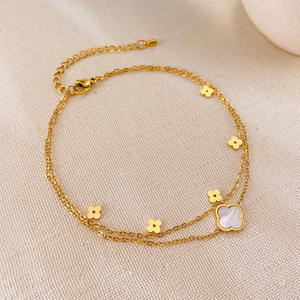 Mode Niche Sculpté Blanc Fleur Double Couche Pied Chaîne En Acier Inoxydable Femmes <span class=keywords><strong>Cheville</strong></span> Chaîne avec Coquille Blanche - Product Image 2