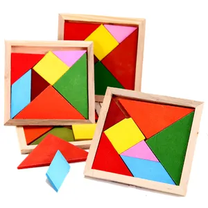Quebra-cabeças de madeira infantil, quebra-cabeça educacional clássico de madeira para aprendizado do cérebro, tangram