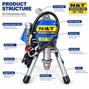 Pulvérisateur de <span class=keywords><strong>peinture</strong></span> électrique sans air de qualité industrielle à haute efficacité avec pompe, moteur sans balais 220V pour la <span class=keywords><strong>peinture</strong></span> murale - Product Image 2