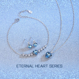 RINNTIN-<span class=keywords><strong>pulsera</strong></span> de eslabones ajustable para mujer, joyería de cristal con corazón azul, Plata de Ley 925 - Product Image 4