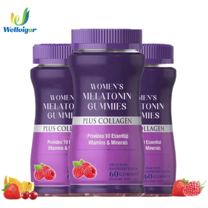 Gomitas de Melatonina para Mujeres con Colágeno, 10 Vitaminas y Minerales Esenciales, Sabor Frambuesa, 60 Gomitas, Suplemento Dietético - Product Image 1