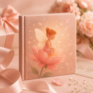 Quaderno Quadrato con Copertina Rigida 'Fata Carina' in Rosa Pallido, Illustrazione <span class=keywords><strong>di</strong></span> Fata Seduta con Peonia, Angoli Arrotondati, Regalo OEM in Stock - Product Image 6