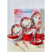 Ensemble de 16 pièces, vente en gros d'usine, assiette en céramique de style bohème marocain hawaïen assiette à boulettes rondes pour la maison
